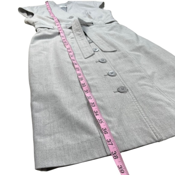 Marvin Richards light grey button down short cap sleeve belted midi dress EUC - Picture 12 of 16